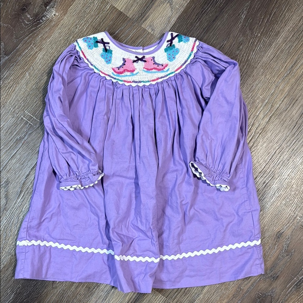 Purple Dress with Ice Skate Smocking and RicRac Trim